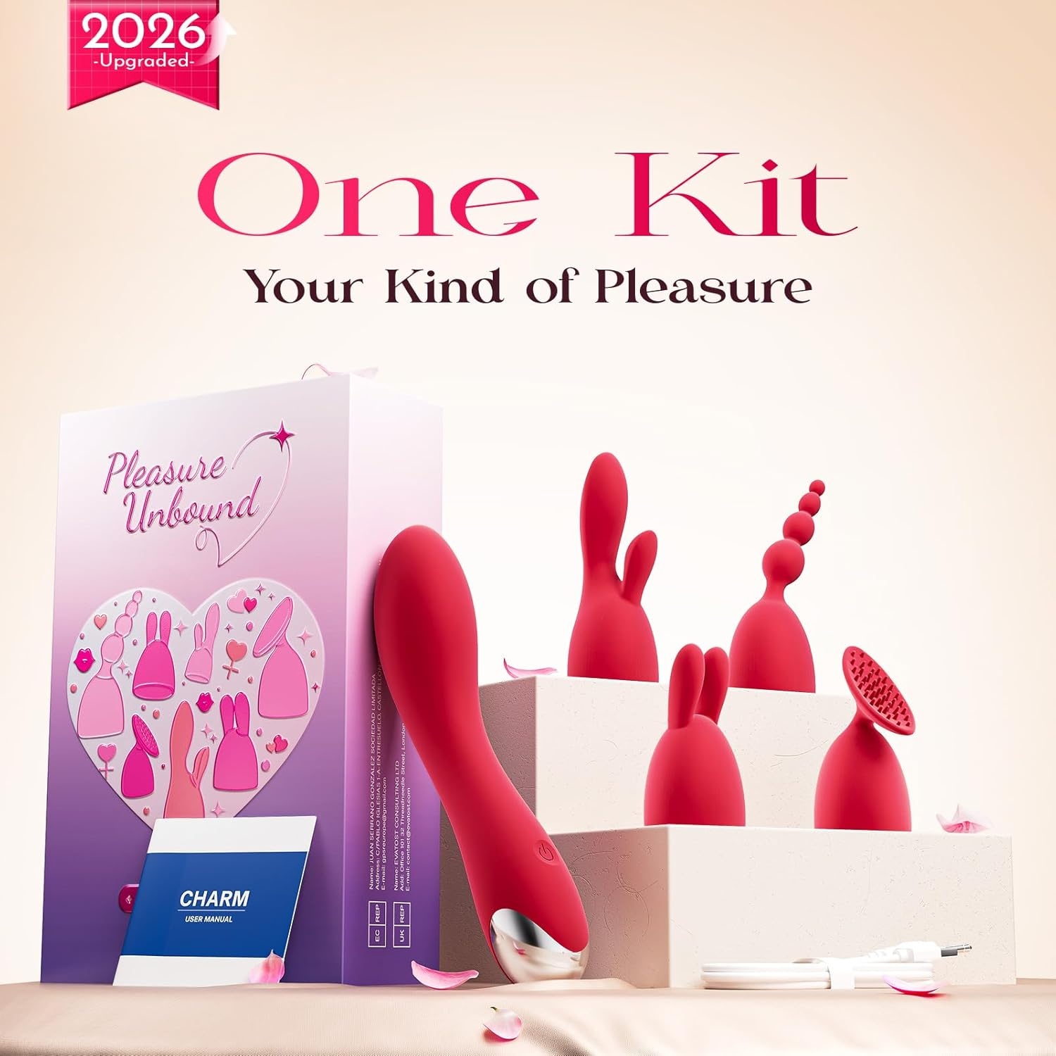 image:imageMOOLIGIRL Dildo Vibrator Kits Women Sex Toys Adult Toy APP Control 20 Modes with 4 Replacement Silicone Heads for Solo and Couples IPX6 G Spot Vibrators for Clitoral Nipple and SampM Floggers BlackRed