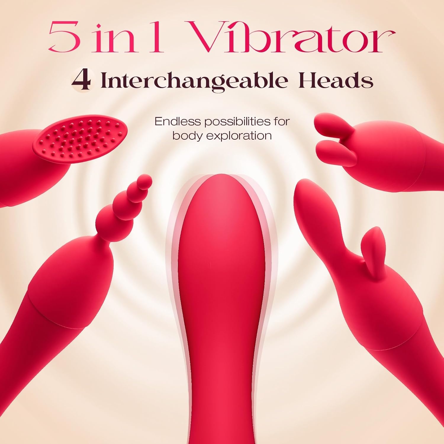 image:imageMOOLIGIRL Dildo Vibrator Kits Women Sex Toys Adult Toy APP Control 20 Modes with 4 Replacement Silicone Heads for Solo and Couples IPX6 G Spot Vibrators for Clitoral Nipple and SampM Floggers BlackRed