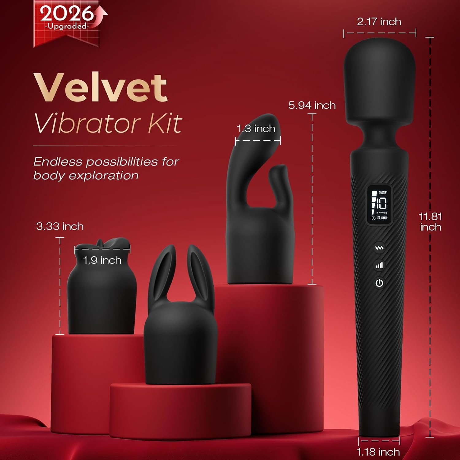 image:imageMOOLIGIRL Vibrator Wand Kits Sex Toys for Women 3 Silicone Attachments for Clitoral G Spot Vibrators Nipple Toy LCD Display App Control 10 Patterns 4 Speeds Adult Toys for Solo amp CouplesBlack
