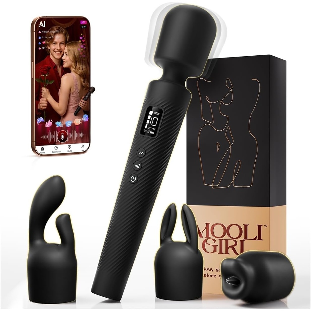 image:imageMOOLIGIRL Vibrator Wand Kits Sex Toys for Women 3 Silicone Attachments for Clitoral G Spot Vibrators Nipple Toy LCD Display App Control 10 Patterns 4 Speeds Adult Toys for Solo amp CouplesBlack