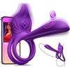 Adult Sex Toy Penis Ring – MOOLIGIRL Dual Cock Ring with Rose Clit Stimulator & G Spot Vibrater, 10 Modes Mens Sex Toys for Women Couples Male, Silicone Cockring Penis Sleeve Nipple Toy Jewlery(Purple)