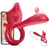 Adult Sex Toy Penis Ring – MOOLIGIRL Dual Cock Ring with Rose Clit Stimulator & G Spot Vibrater, 10 Modes Mens Sex Toys for Women Couples Male, Silicone Cockring Penis Sleeve Nipple Toy Jewlery(Red)