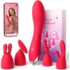 MOOLIGIRL Dildo Vibrator Kits, Women Sex Toys Adult Toy APP Control 20 Modes with 4 Replacement Silicone Heads for Solo and Couples, IPX6 G Spot Vibrators for Clitoral Nipple and S&M Floggers Black(Red)