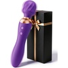 MOOLIGIRL Vibrator Wand Dual-Ended Dildo, 24 Vibration Patterns, Adult Women G Spot Sex Toy, Powerful Quiet Motor, Cordless & Waterproof Massager Solo & Couple Clitoral Nipple Weight Toys – Black(Purple)