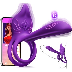 Adult Sex Toy Penis Ring – MOOLIGIRL Dual Cock Ring with Rose Clit Stimulator & G Spot Vibrater, 10 Modes Mens Sex Toys for Women Couples Male, Silicone Cockring Penis Sleeve Nipple Toy Jewlery(Purple)