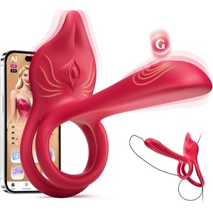Adult Sex Toy Penis Ring – MOOLIGIRL Dual Cock Ring with Rose Clit Stimulator & G Spot Vibrater, 10 Modes Mens Sex Toys for Women Couples Male, Silicone Cockring Penis Sleeve Nipple Toy Jewlery(Red)