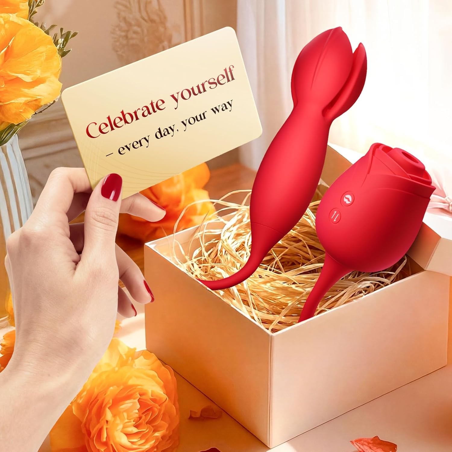 image:imageMOOLIGIRL Rose Toy Couple Vibrator Sex Toys for Women Detachable Sucking Vibrator amp Blooming Thrusting Dildo 10 Modes App AI Control Adult Toy for Female GSpot Clitoral Nipple Weights SuckerWarm Red