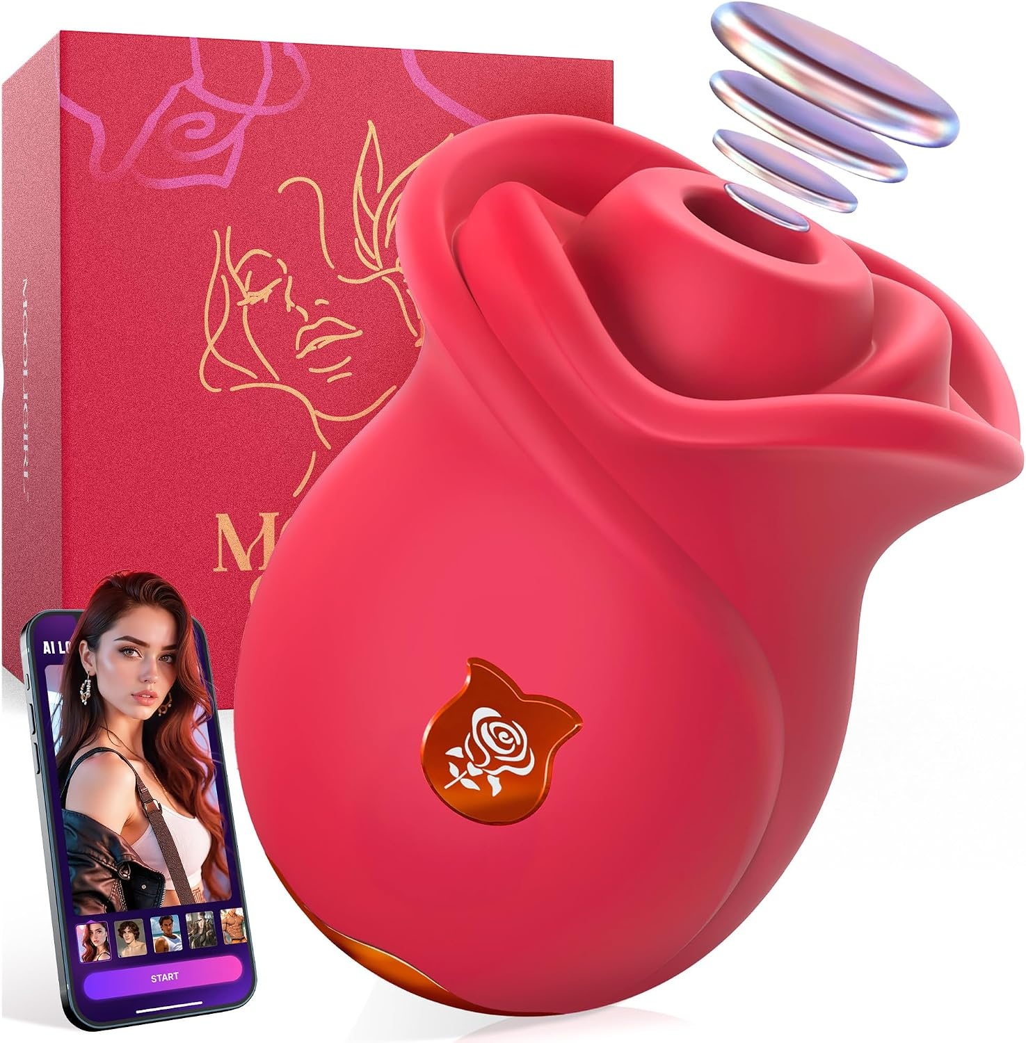 image:imageMOOLIGIRL Rose Toy Sex Toys Vibrator APP Women Adult Toys with 3 Intensity 7 Frequency Sucking amp 10 Vibrating Rose Sex Toy Sucker for Clit Nipple G Spot Vibrators for Female CouplesRed