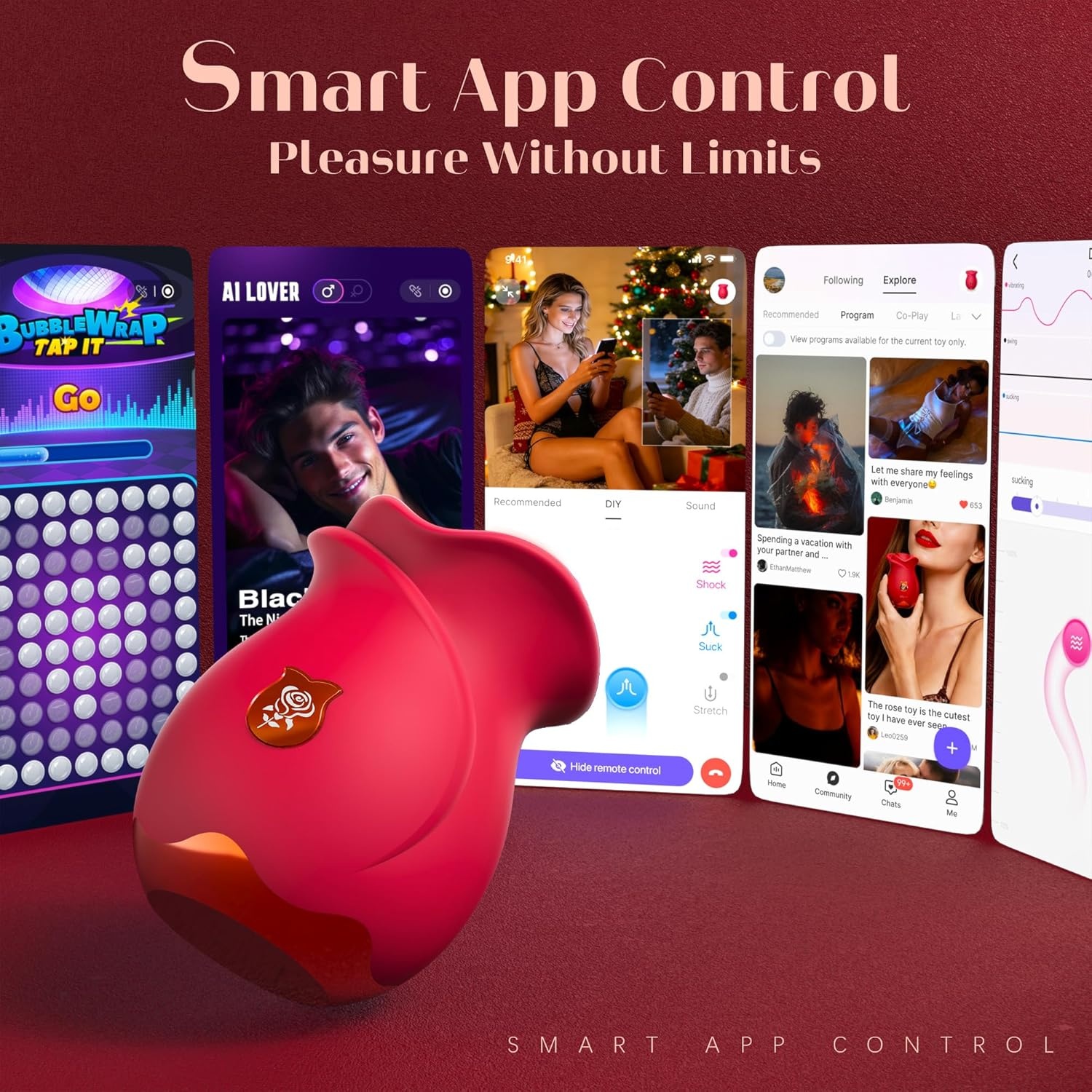 image:imageMOOLIGIRL Rose Toy Sex Toys Vibrator APP Women Adult Toys with 3 Intensity 7 Frequency Sucking amp 10 Vibrating Rose Sex Toy Sucker for Clit Nipple G Spot Vibrators for Female CouplesRed