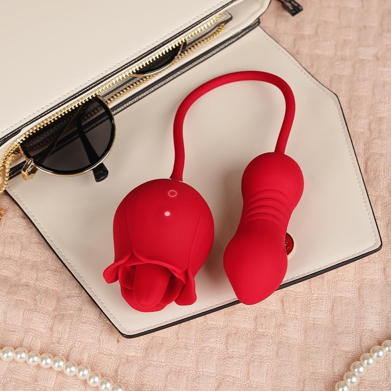 image:imageMOOLIGIRL Rose Toy Thrusting Dildo Vibrator App Control Sucking Adult Sex Toys for Women amp Couples 10 Suction amp 10 Thrusting Vibration Modes Waterproof Sex Toy for Clitoral GSpot SampM WhipsVermilion Red