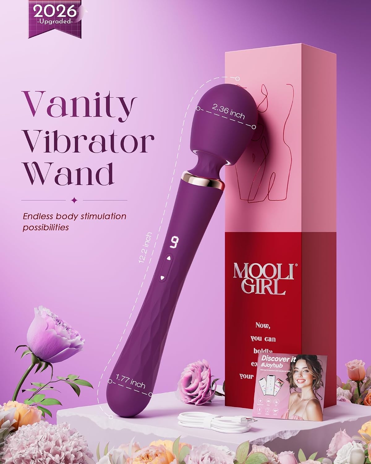 image:imageMOOLIGIRL Vibrator Wand DualEnded Dildo APP Controlled Women Sex Toys with 9 9 Vibration Modes IPX7 Waterproof Rechargeable G Spot Vibrators for Solo amp Couple Play FullBody RelaxationPurple