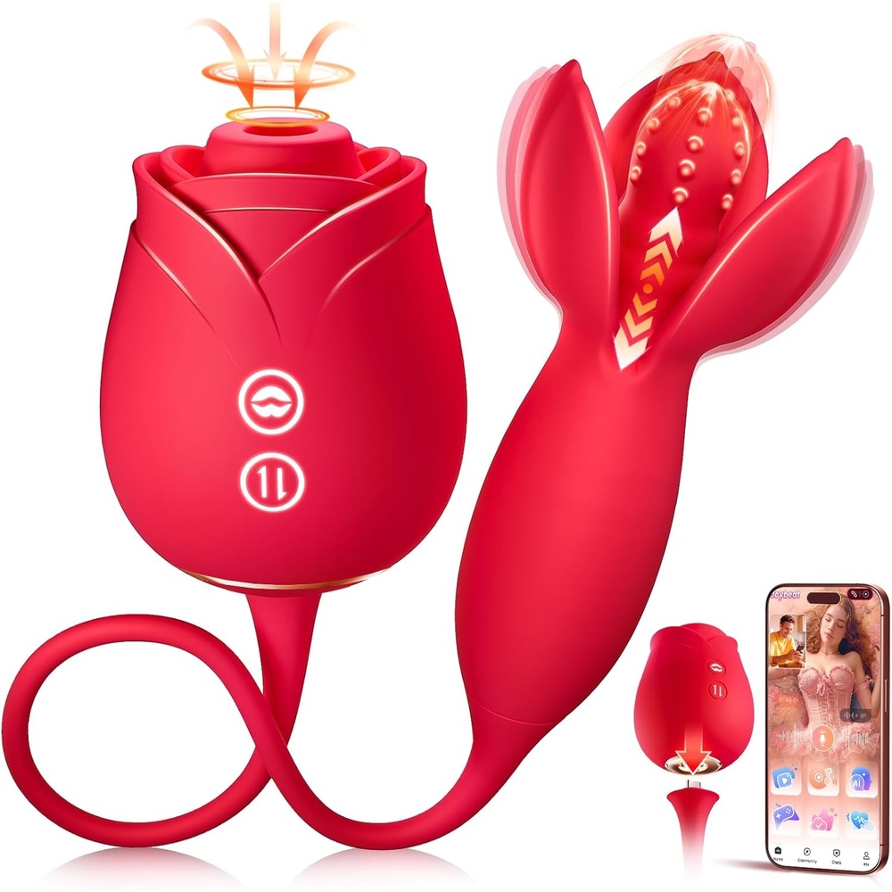 image:imageMOOLIGIRL Rose Toy Couple Vibrator Sex Toys for Women Detachable Sucking Vibrator amp Blooming Thrusting Dildo 10 Modes App AI Control Adult Toy for Female GSpot Clitoral Nipple Weights SuckerWarm Red