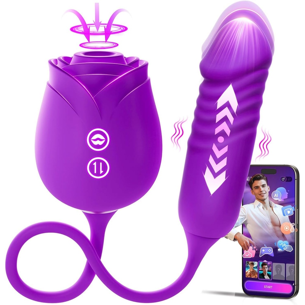 image:imageMOOLIGIRL Rose Toy Thrusting Dildo Vibrator App Control Sucking Adult Sex Toys for Women amp Couples 10 Suction amp 10 Thrusting Vibration Modes Waterproof Sex Toy for Clitoral GSpot SampM WhipsRoyal Purple