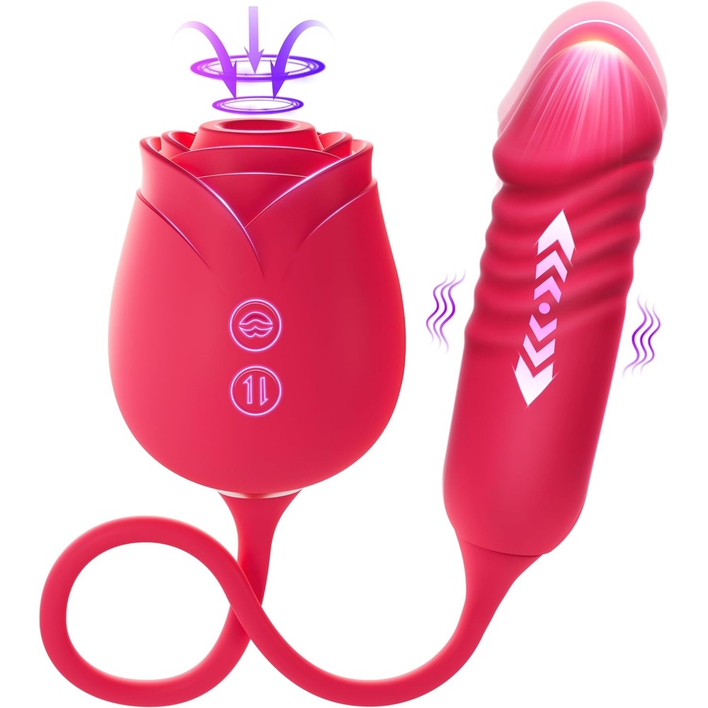 image:imageMOOLIGIRL Rose Toy Thrusting Dildo Vibrator App Control Sucking Adult Sex Toys for Women amp Couples 10 Suction amp 10 Thrusting Vibration Modes Waterproof Sex Toy for Clitoral GSpot SampM WhipsLight Red