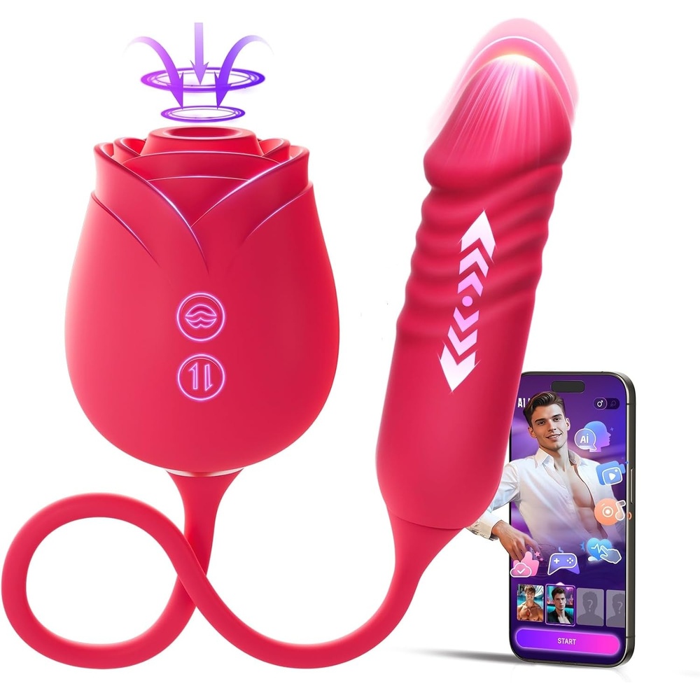 image:imageMOOLIGIRL Rose Toy Thrusting Dildo Vibrator App Control Sucking Adult Sex Toys for Women amp Couples 10 Suction amp 10 Thrusting Vibration Modes Waterproof Sex Toy for Clitoral GSpot SampM WhipsRoyal Red