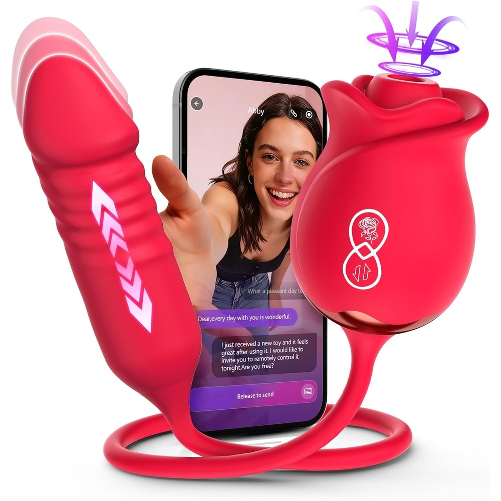 image:imageMOOLIGIRL Rose Toy Thrusting Dildo Vibrator App Control Sucking Adult Sex Toys for Women amp Couples 10 Suction amp 10 Thrusting Vibration Modes Waterproof Sex Toy for Clitoral GSpot SampM WhipsRed