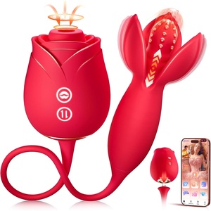 MOOLIGIRL Rose Toy Couple Vibrator Sex Toys for Women, Detachable Sucking Vibrator & Blooming Thrusting Dildo, 10 Modes, App AI Control Adult Toy for Female, G-Spot Clitoral Nipple Weights Sucker(Warm Red)