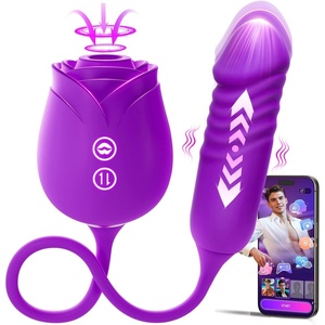 MOOLIGIRL Rose Toy Thrusting Dildo Vibrator, App Control Sucking Adult Sex Toys for Women & Couples, 10 Suction & 10 Thrusting Vibration Modes, Waterproof Sex Toy for Clitoral G-Spot S&M Whips(Royal Purple)