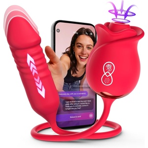 MOOLIGIRL Rose Toy Thrusting Dildo Vibrator, App Control Sucking Adult Sex Toys for Women & Couples, 10 Suction & 10 Thrusting Vibration Modes, Waterproof Sex Toy for Clitoral G-Spot S&M Whips(Red)