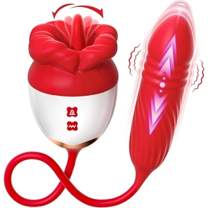 MOOLIGIRL Rose Toy Thrusting Dildo Vibrator, App Control Sucking Adult Sex Toys for Women & Couples, 10 Suction & 10 Thrusting Vibration Modes, Waterproof Sex Toy for Clitoral G-Spot S&M Whips(Passion Red)
