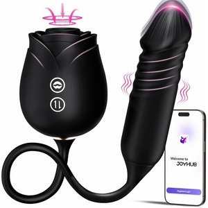 MOOLIGIRL Rose Toy Thrusting Dildo Vibrator, App Control Sucking Adult Sex Toys for Women & Couples, 10 Suction & 10 Thrusting Vibration Modes, Waterproof Sex Toy for Clitoral G-Spot S&M Whips(Olive Black)