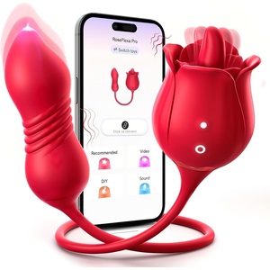 MOOLIGIRL Rose Toy Thrusting Dildo Vibrator, App Control Sucking Adult Sex Toys for Women & Couples, 10 Suction & 10 Thrusting Vibration Modes, Waterproof Sex Toy for Clitoral G-Spot S&M Whips(Vermilion Red)